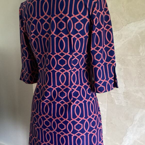 Jude Connally Michelle Dress Small Navy Geometric Stretch 3/4 Sleeve USA $268 - Picture 8 of 11
